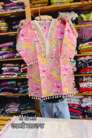 🌷💖 Premium Floral Printed Tassel Detail Tunic Kurti for Women | Elegant V-Neck Statement Top with Decorative Lace Accents & Relaxed Contemporary Fit 💖🌷