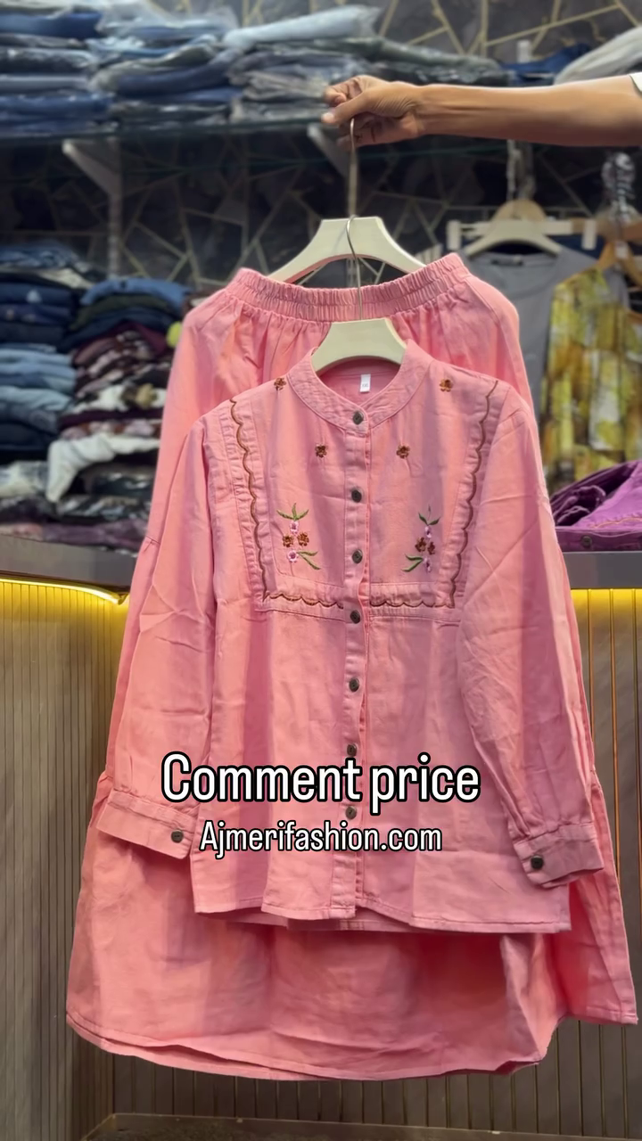 πΌ Premium Women's Elegant Floral Embroidered Button-Front Long Tunic Top with Relaxed Straight Pants Co-Ord Set β Casual, Office & Festive Wear πΌ - Image 3