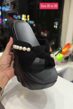 π€ Women's Pearl Bow Platform Comfort Slides β Trendy Casual Slip-On Fashion Sandals π€