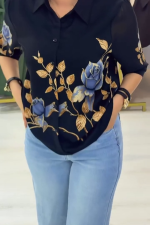 🌹 Women's Elegant Floral Print Casual Shirt – Premium Button-Down Everyday Fashion Top 🌹