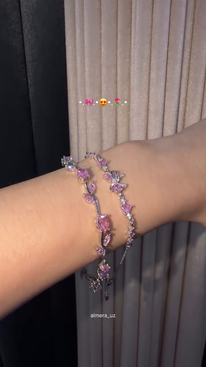 πΈπ Elegant Pink Floral Vine Crystal Adjustable Bracelet for Women | Luxury Party Wedding & Everyday Fashion Jewelry β¨πΏ - Image 3