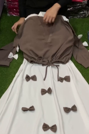 Elegant Mocha Bow Detail Flared Skirt Co-Ord Dress Set 🤎🎀✨