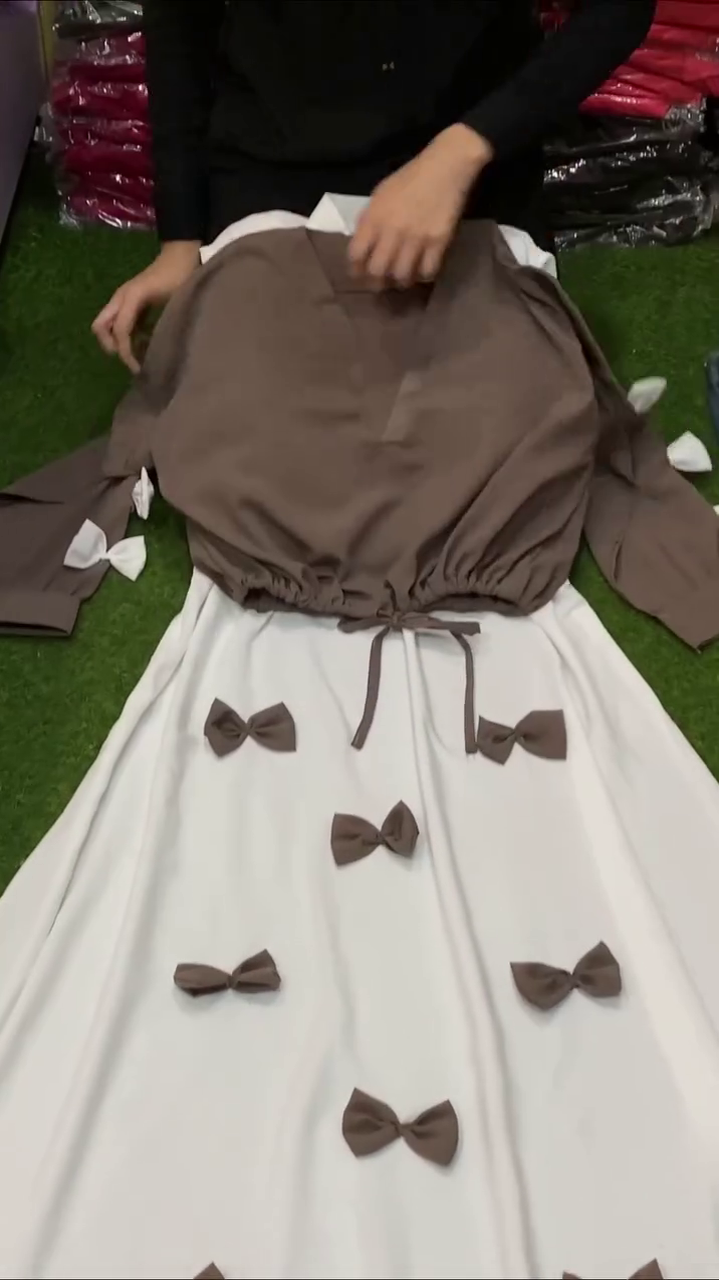 Elegant Mocha Bow Detail Flared Skirt Co-Ord Dress Set π€πβ¨