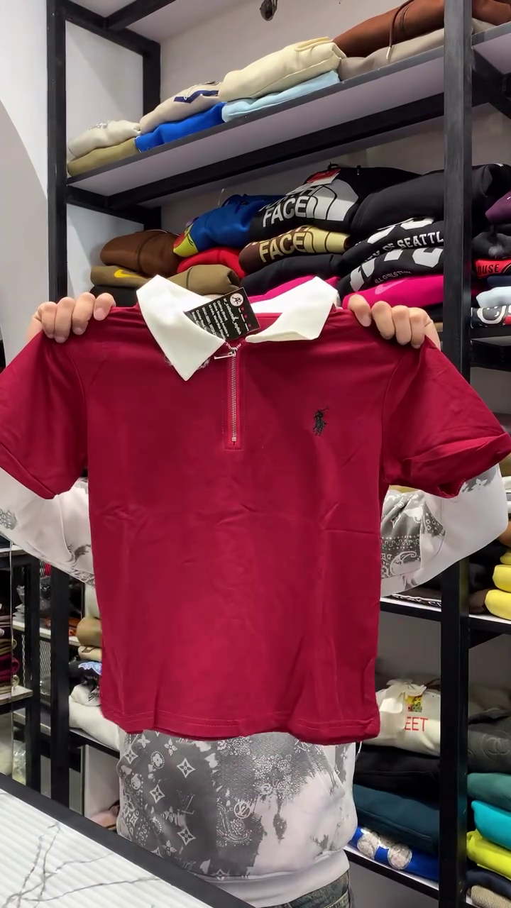 Casual Pastel Pink Short-Sleeve Polo Shirt Featuring a Contrast White Collar, Metallic Quarter-Zipper, and Ribbed Sleeve Cuffs 🤍 - Image 5