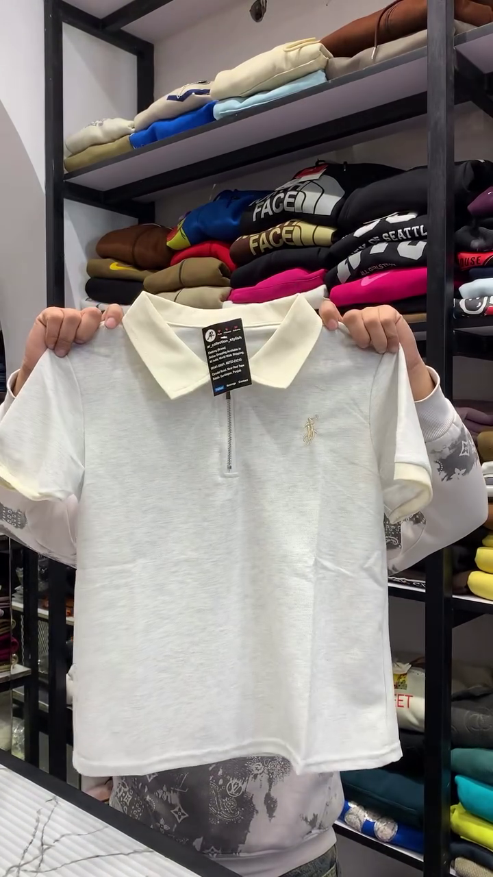 Casual Pastel Pink Short-Sleeve Polo Shirt Featuring a Contrast White Collar, Metallic Quarter-Zipper, and Ribbed Sleeve Cuffs 🤍 - Image 3