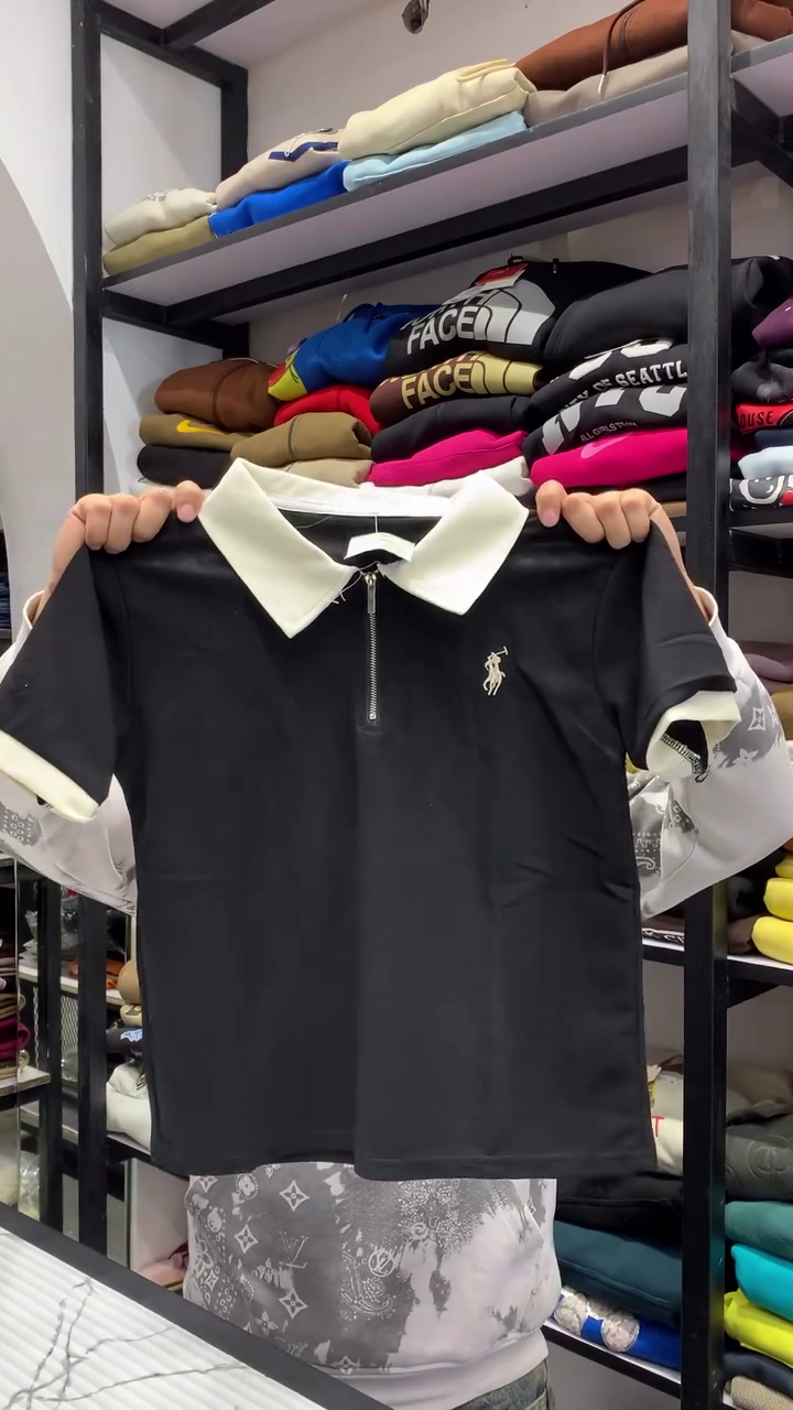 Casual Pastel Pink Short-Sleeve Polo Shirt Featuring a Contrast White Collar, Metallic Quarter-Zipper, and Ribbed Sleeve Cuffs 🤍 - Image 4